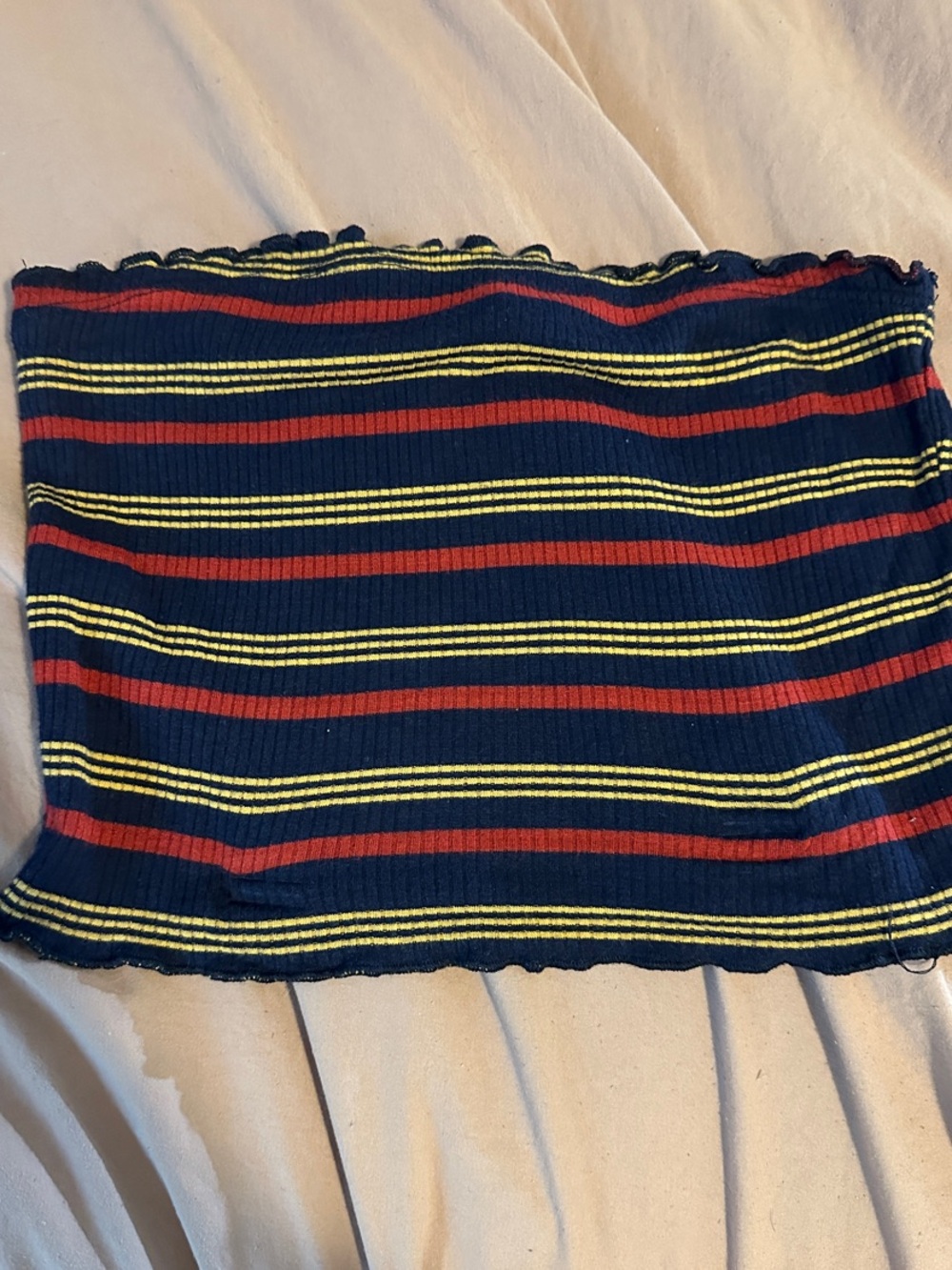 Sky and Sparrow Navy Blue Ribbed Stripe Tube Top with Red & Yellow Accents
